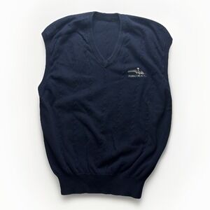 Vintage Pebble Beach Cable Knit Sweater Vest Mens Large Navy Golf Crest V Neck